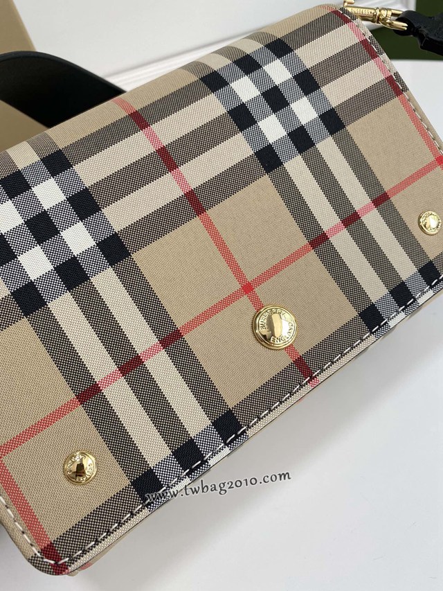 Burberry專門店新款Vintage格紋拼皮革斜背包帆布包 巴寶莉女款單肩斜挎包 yxb1198